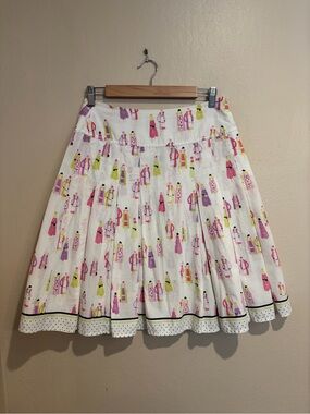 Liz Claiborne White Circle Skater Skirt w/ Fun Fashionista 1920s Figures, Size 4